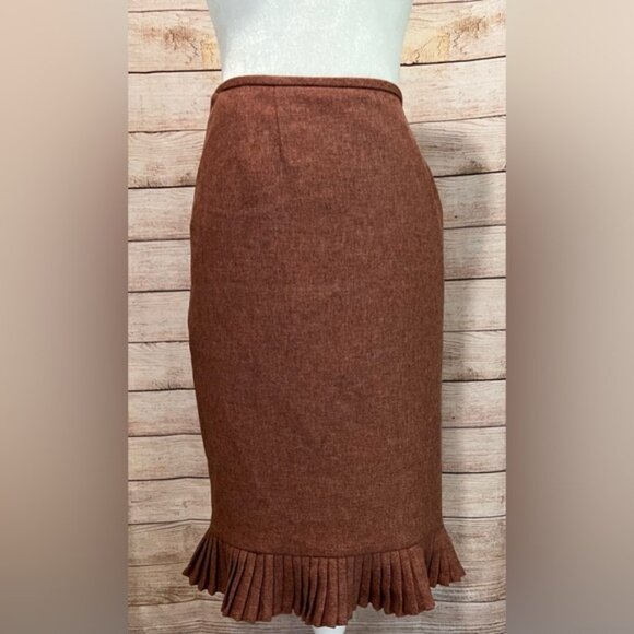Le Suit size 16 rust tweed pleated around hemline skirt suit Fall - Picture 8 of 13
